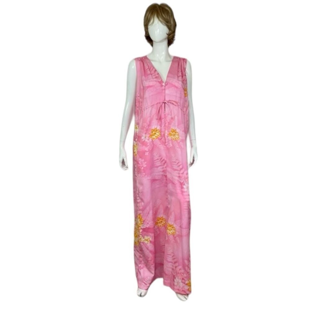 Sun Fashions Of Hawaii Honolulu Vintage Pink Floral Print Maxi Sundress XL